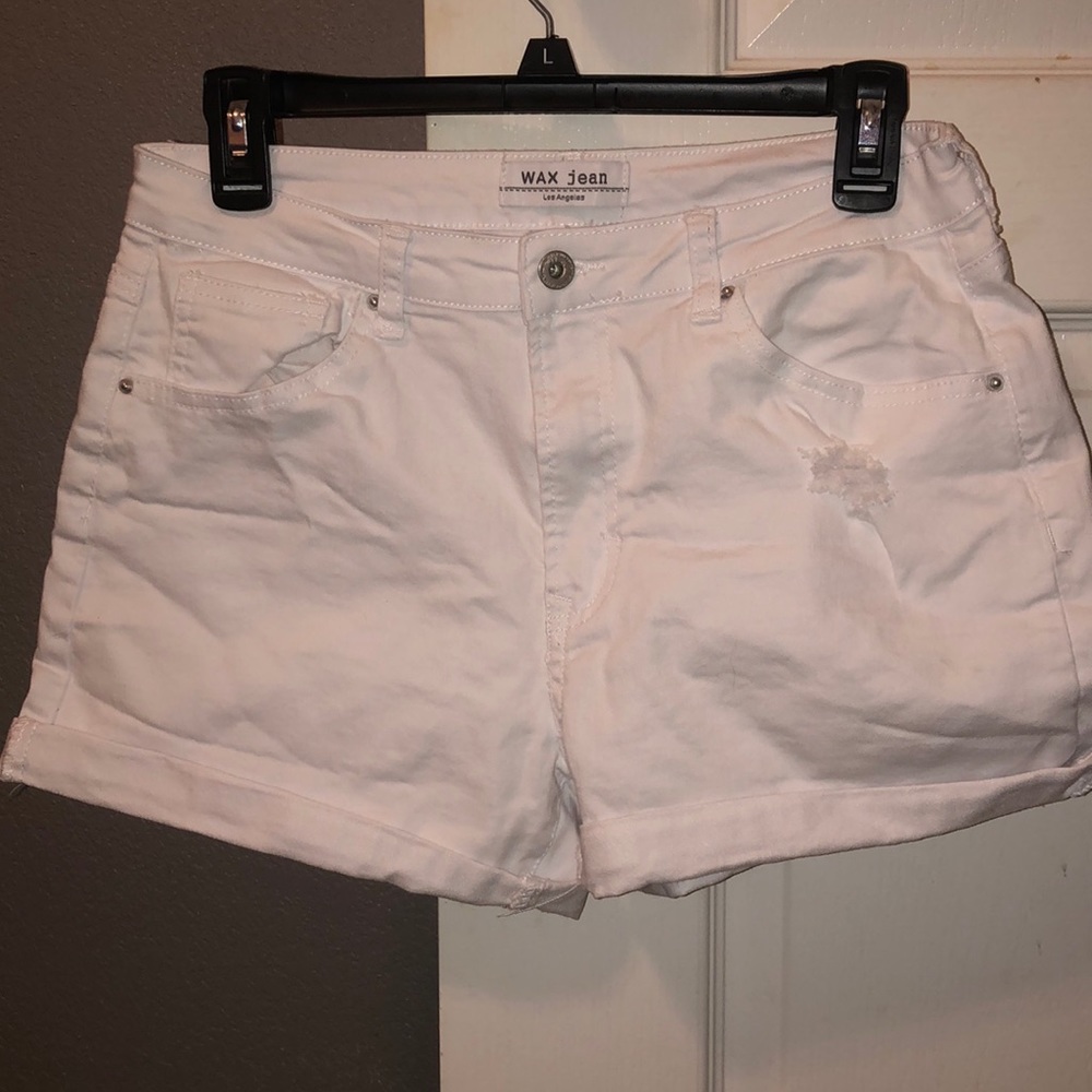 white wax jean shorts size large